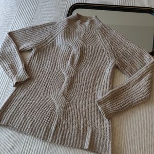 Calvin Klein Womens Cream Braided Knit High Neck Tunic Sweater